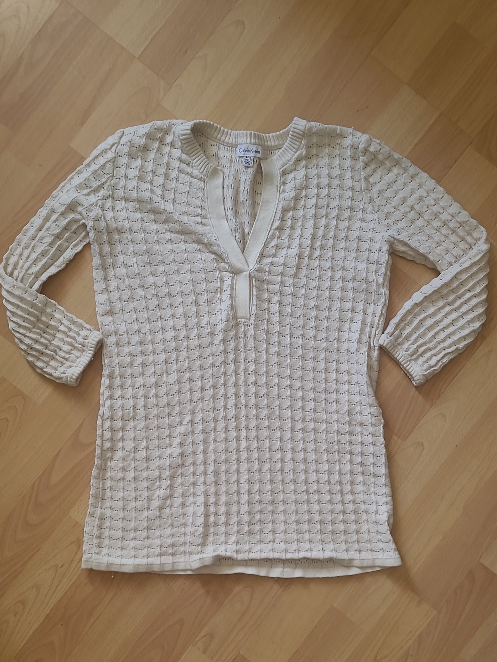 Calvin Klein Cream Knit Split-Neck Women’s Top